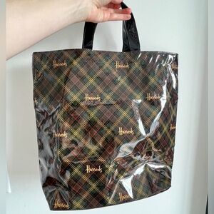 Vintage Harrods Plaid Brown Stylish Handheld Tote Bag Old Money Preppy Prep